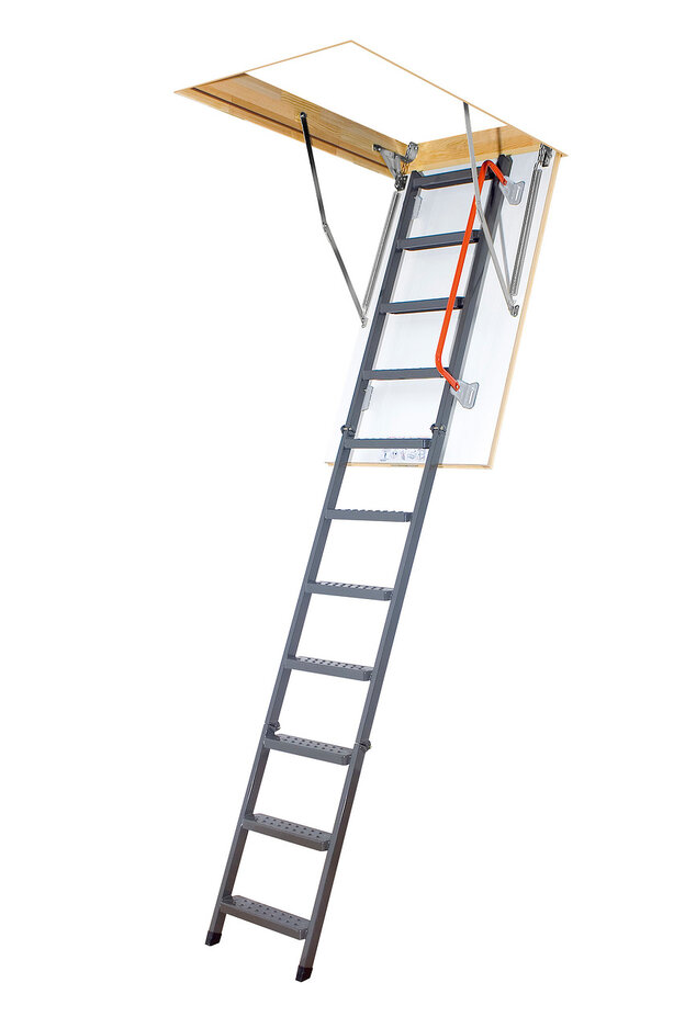Складная металлическая чердачная лестница с поручнем LMK 60х120см L2.8, Лестница металлическая LMK 60х120х280 Fakro