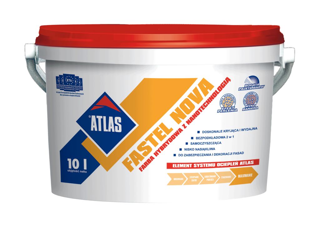 Atlas  ATLAS FASTEL NOVA (ФАСТЕЛ НОВА), силиконовая, модифицированная краска, цвет БЕЛЫЙ (можно без грунтовки) Атлас