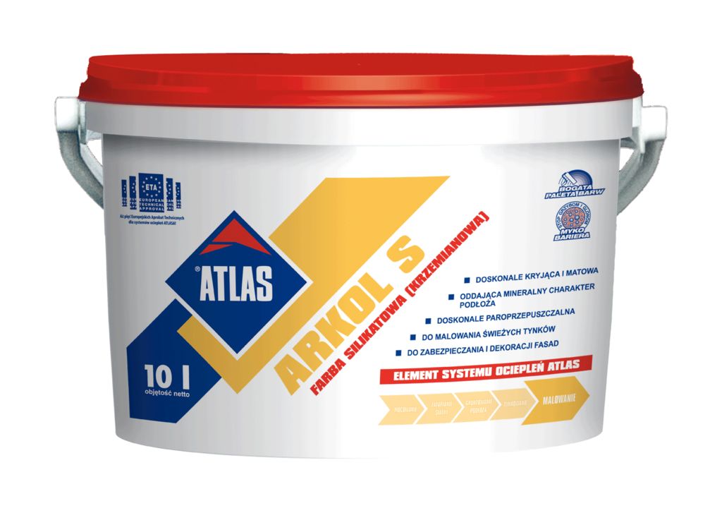 Atlas  АРКОЛ S белая фасадная силикатная краска Атлас ARKOL