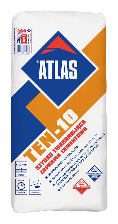 Atlas  ATLAS TEN-10 Смесь для ремонта БЕТОНА, газобетона, пеноблоков 5-30 мм Атлас
