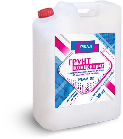 Реал  Грунт-концентрат РЕАЛ 02 5 кг для грунтования минеральных оснований (бетонных, кирпичных, газобетонных, оштукатуренных поверхностей),  гипсокартонных листов.