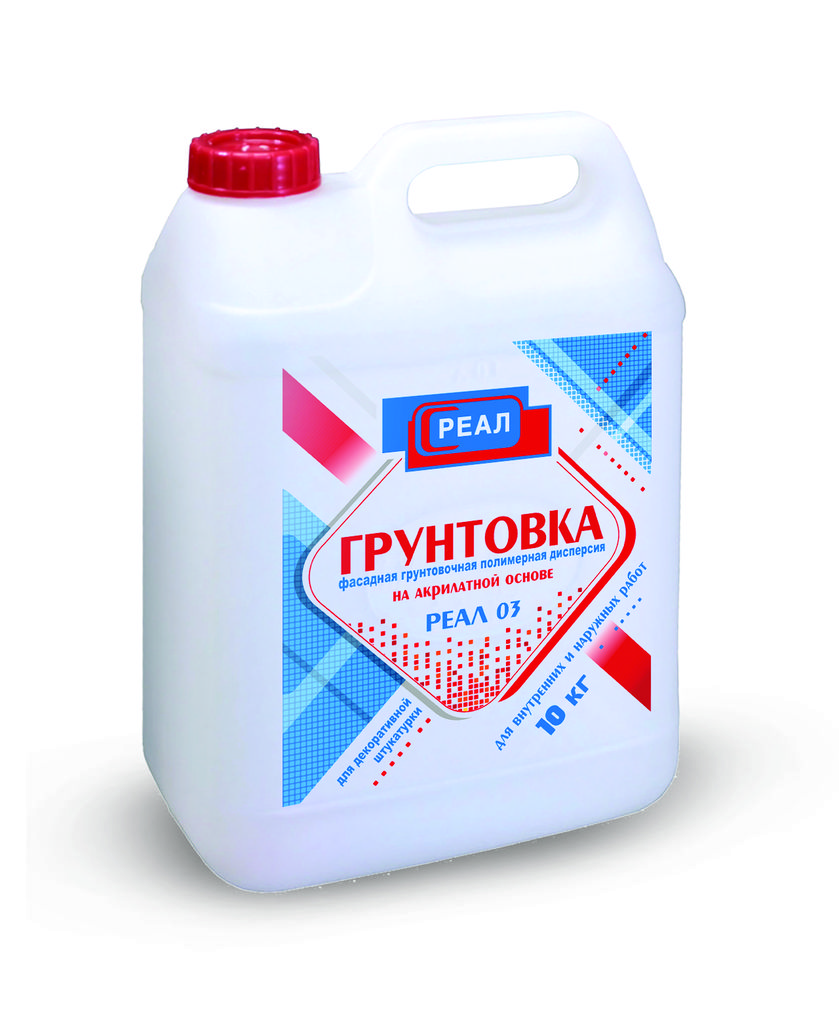 Реал  Грунт-концентрат РЕАЛ 03 для грунтования минеральных оснований (бетонных, кирпичных, газобетонных, оштукатуренных поверхностей),  гипсокартонных листов.