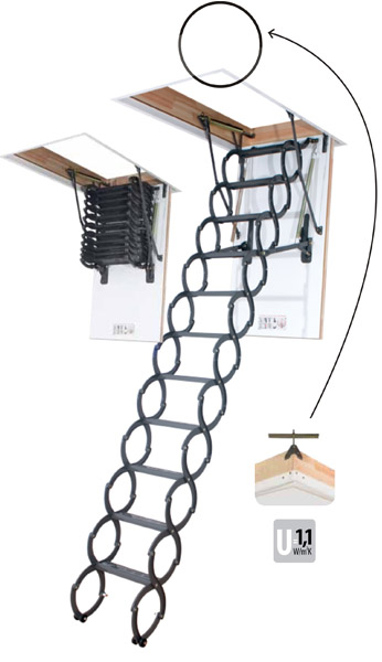 Чердачная лестница ножничная металлическая LST-В 60х120х280 Fakro (Факро), Чердачная лестница ножничная металлическая LST-В Fakro (Факро)