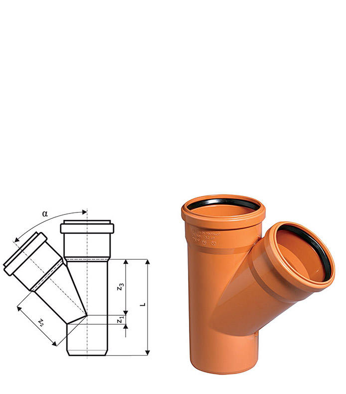 Тройник Ostendorf наружный 45°, KGEA 160, Тройник наружный 45град 160