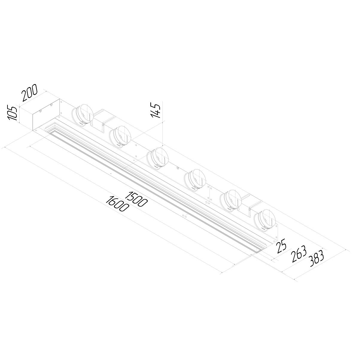Щелевой диффузор для натяжного потолка с КСД на 6 выходов VPND 1500х25/90х6 Provent