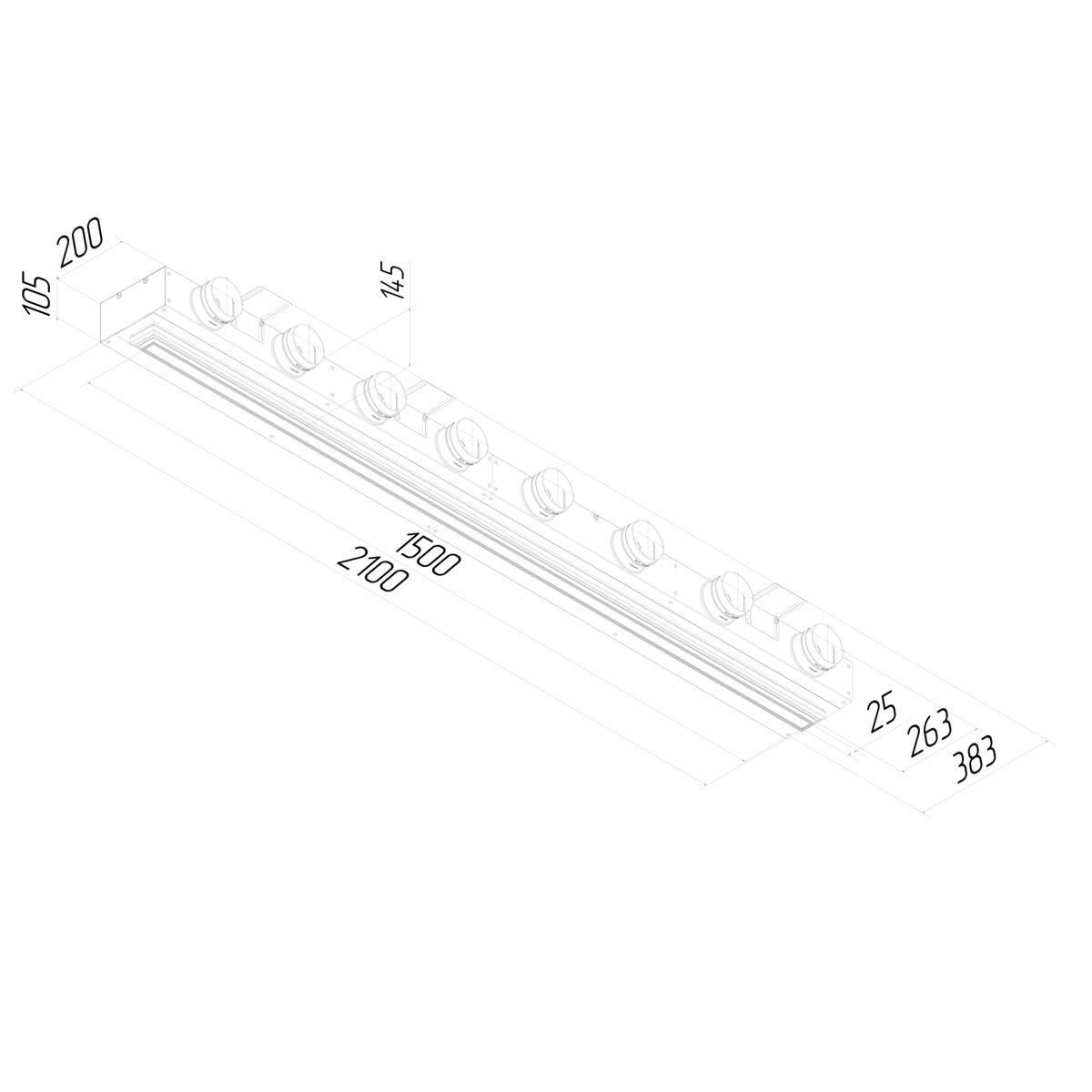Щелевой диффузор для натяжного потолка с КСД на 8 выходов VPND 2000х25/90х8 Provent