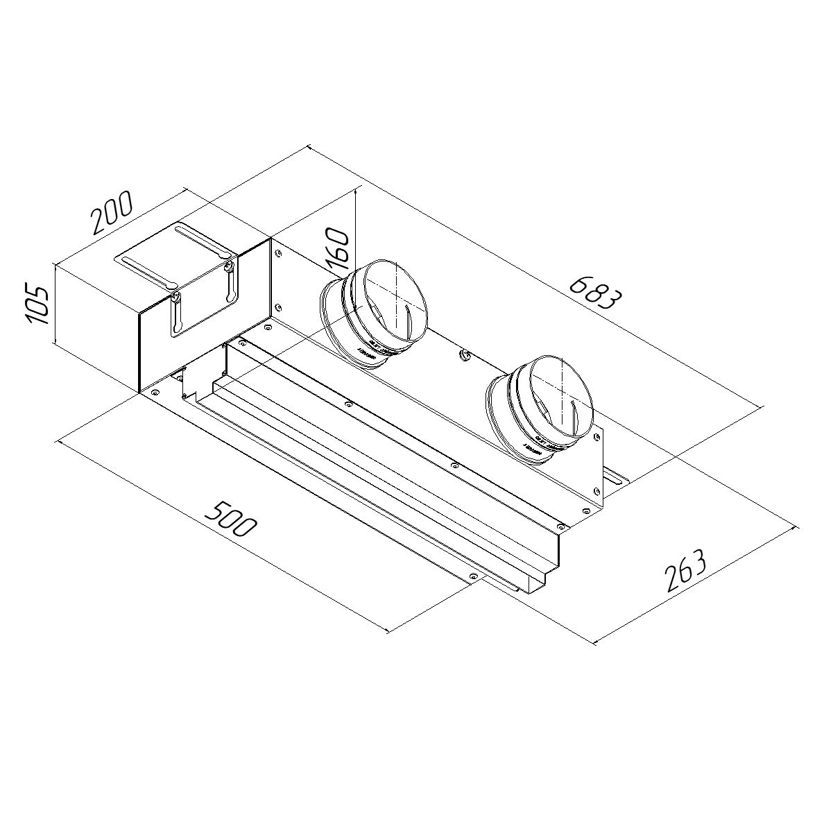 Щелевой диффузор в гипрок с КСД на 2 выхода VPNDG 500х25/90х2 Provent