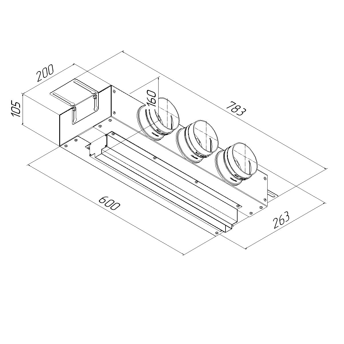 Щелевой диффузор в гипрок с КСД на 3 выхода VPNDG 500х25/90х3 Provent Provent