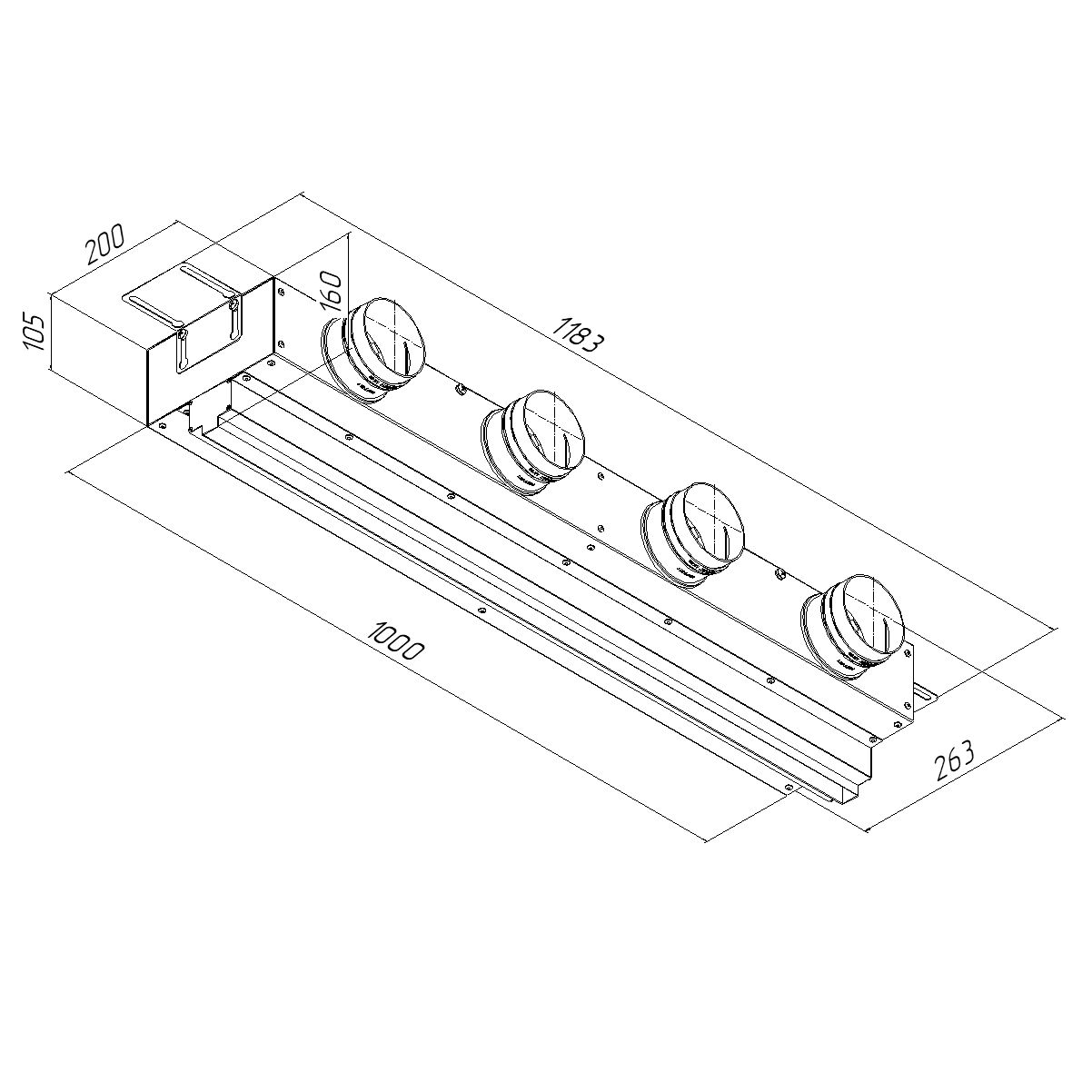 Щелевой диффузор в гипрок с КСД на 4 выхода VPNDG 1000х25/90х4 Provent