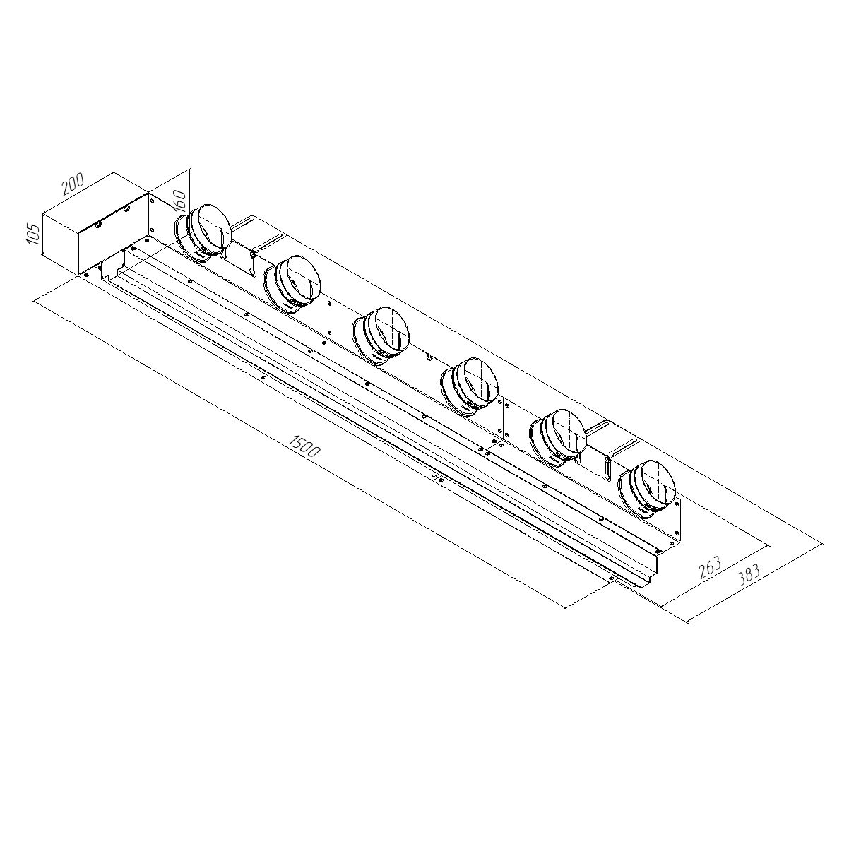 Щелевой диффузор в гипрок с КСД на 6 выходов VPNDG 1500х25/90х6 Provent Provent