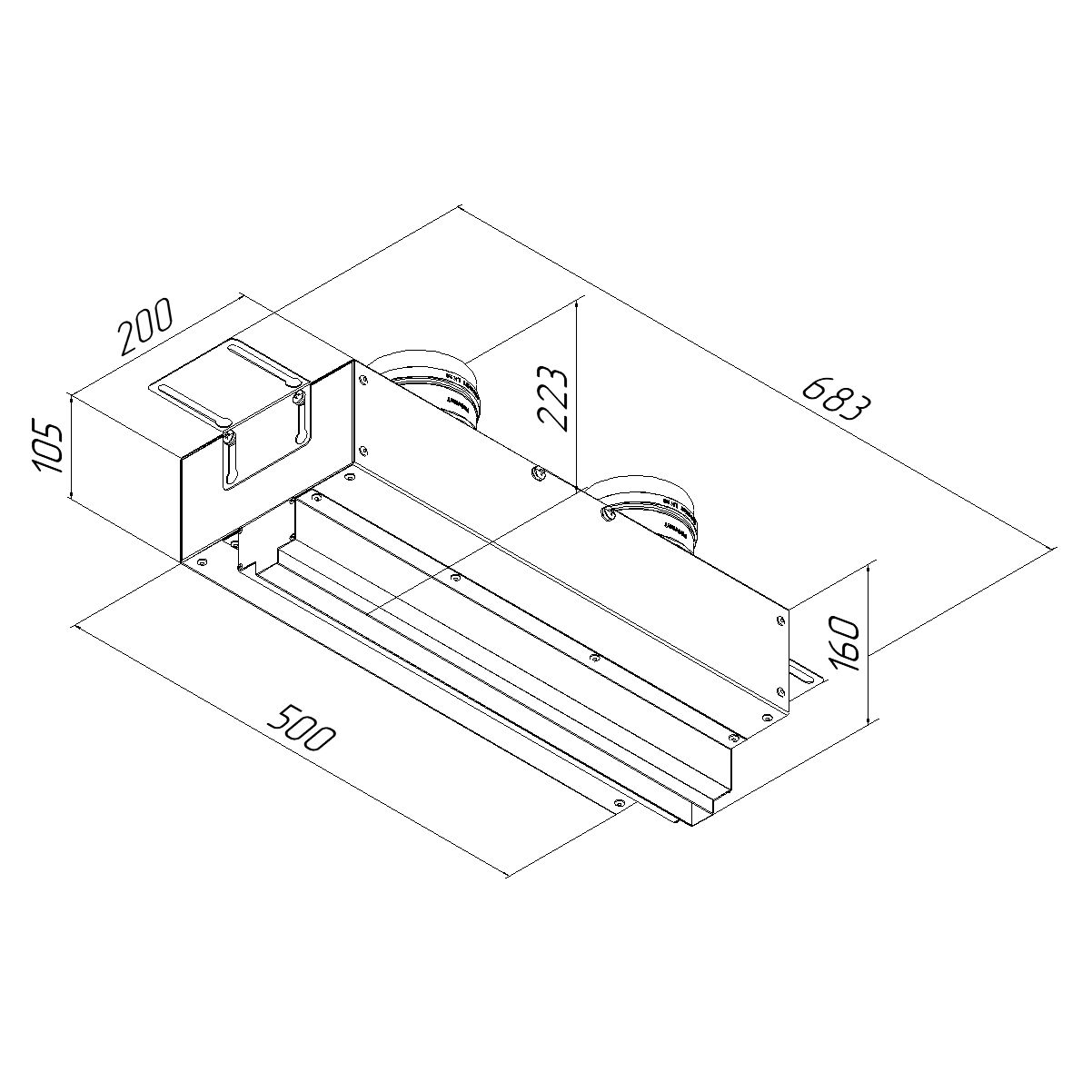Щелевой диффузор в гипрок с КСД на 2 прямых выхода VPNDG/F 500х25/90х2 Provent Provent