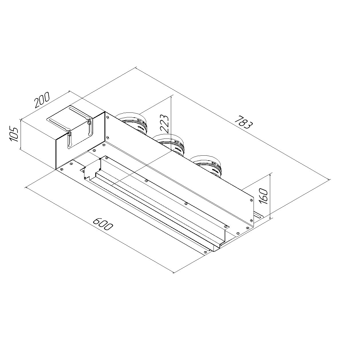 Щелевой диффузор в гипрок с КСД на 3 прямых выхода VPNDG/F 500х25/90х3 Provent Provent