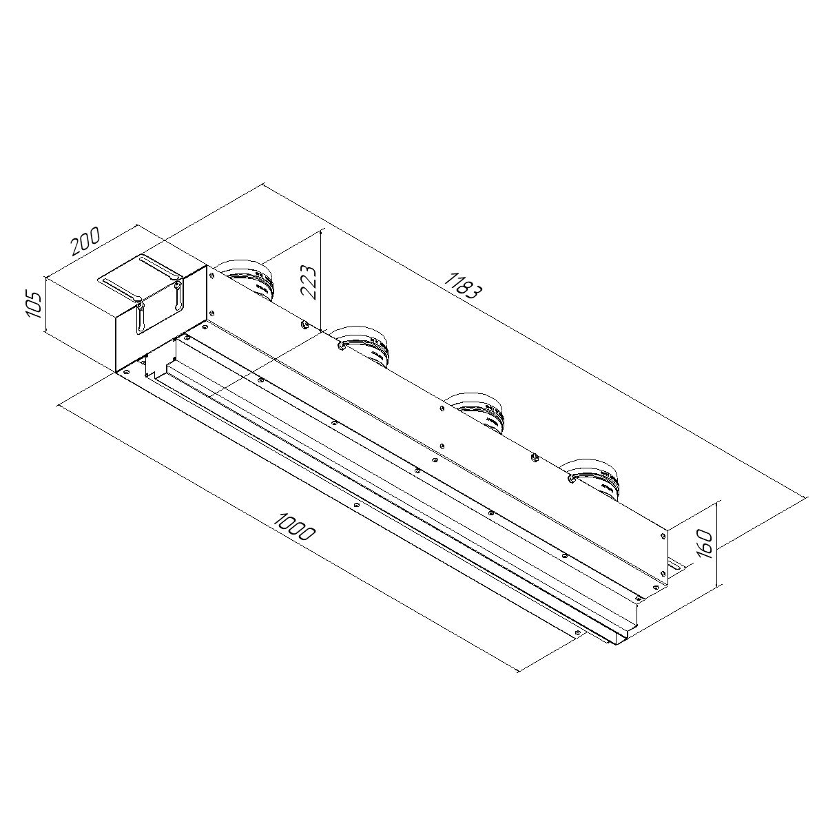 Щелевой диффузор в гипрок с КСД на 4 прямых выхода VPNDG/F 1000х25/90х4 Provent Provent