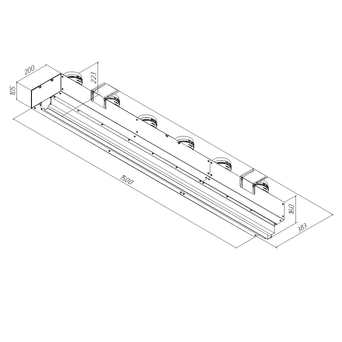 Щелевой диффузор в гипрок с КСД на 6 прямых выходов VPNDG/F 1500х25/90х6 Provent Provent
