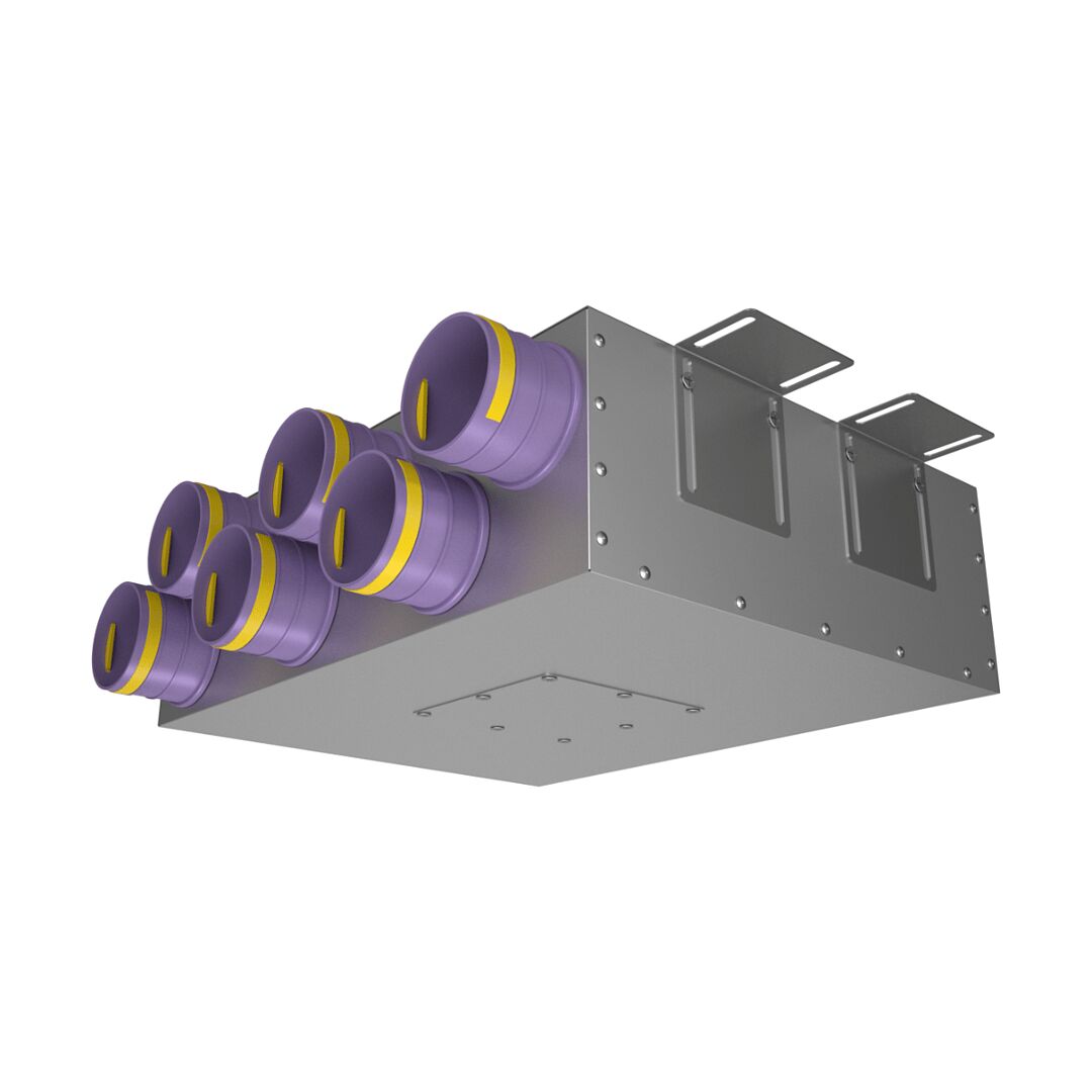 Коллектор металлический узкий на 6 выходов KV 160/75x6 Provent
 (Комплектуется без фланцев. Фланцы/заглушки необходимо докупать дополнительно), Серый