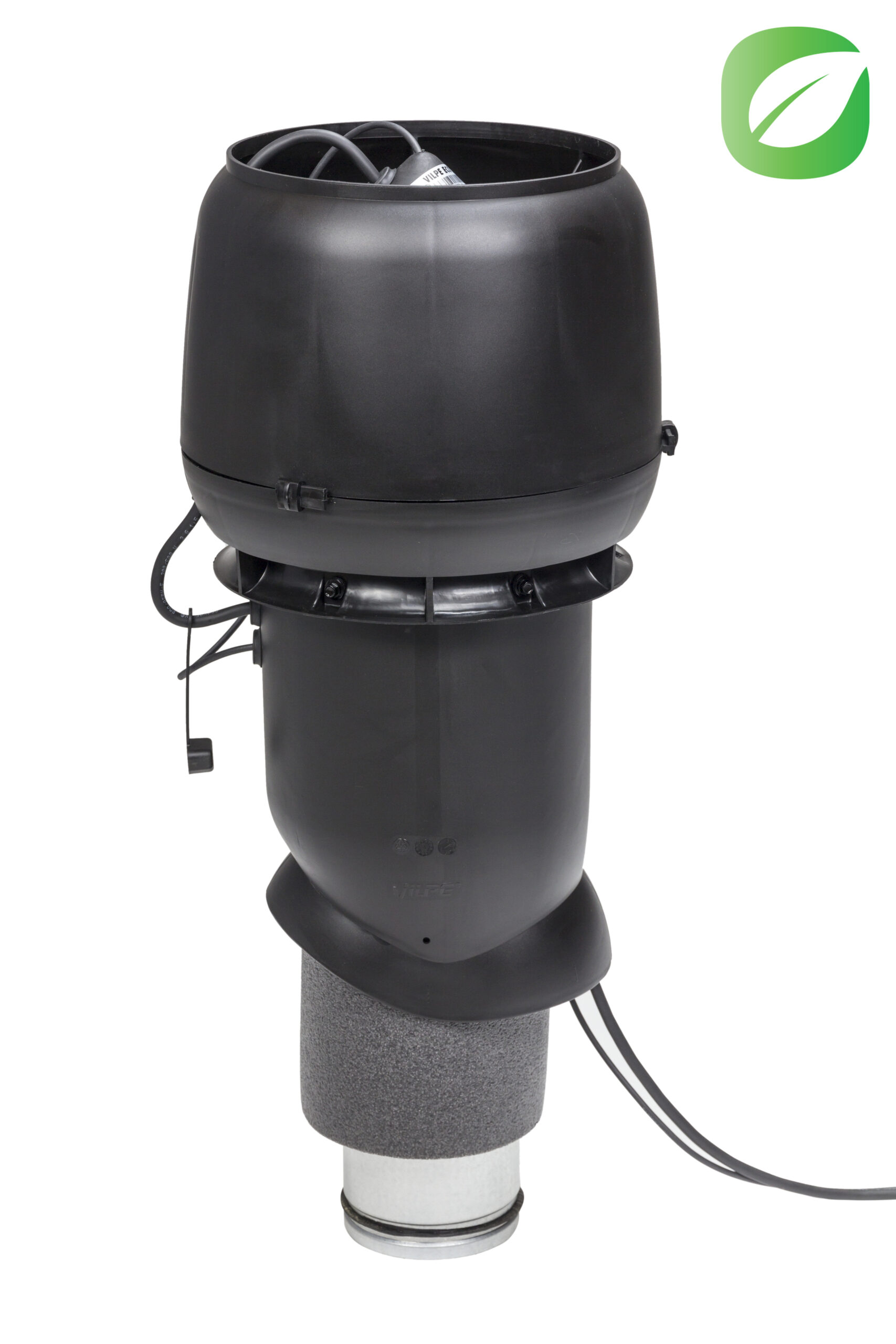 Вентилятор EСо190P/125/500 с шумопоглотителем (труба с колпаком, инструкция, шурупы) Vilpe, черный (аналог RR33, RAL 9017)