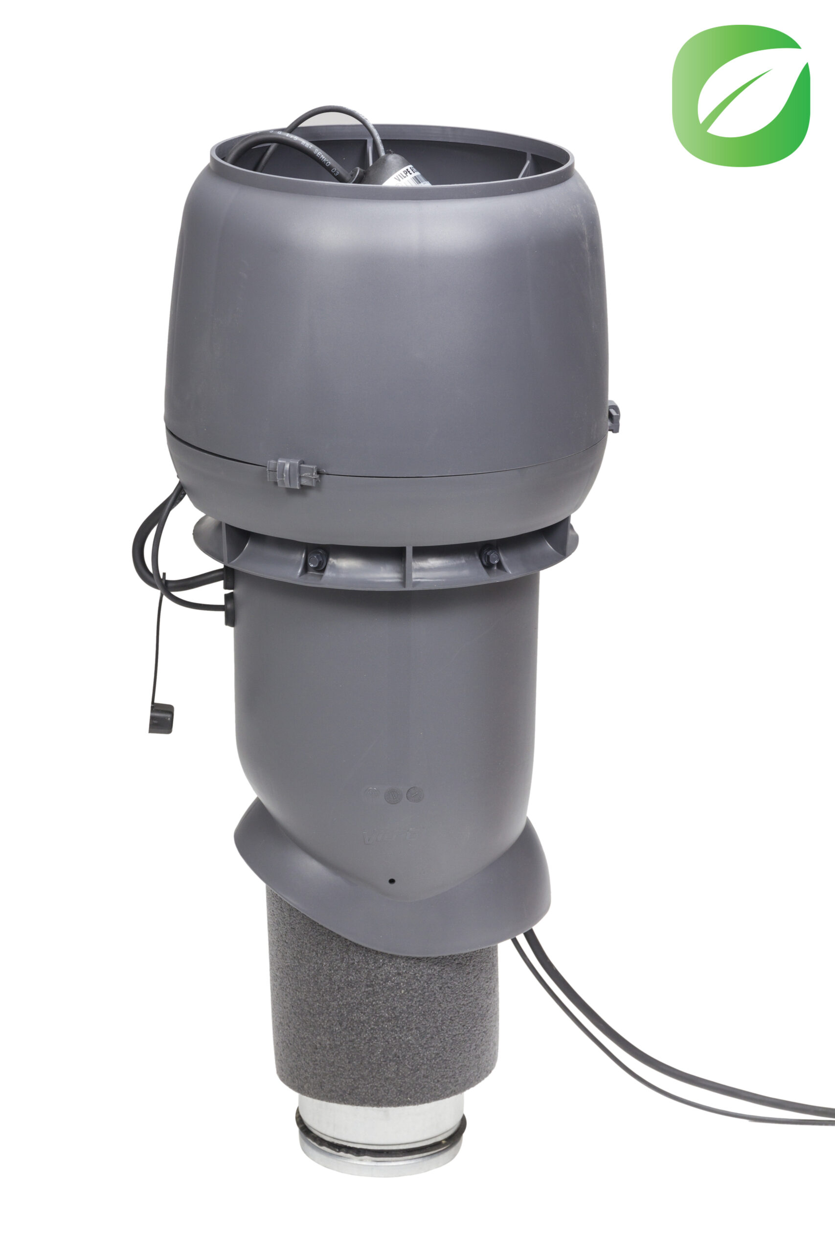 Вентилятор EСо190P/125/500 с шумопоглотителем (труба с колпаком, инструкция, шурупы) Vilpe, серый (аналог RR23, RAL 7015)