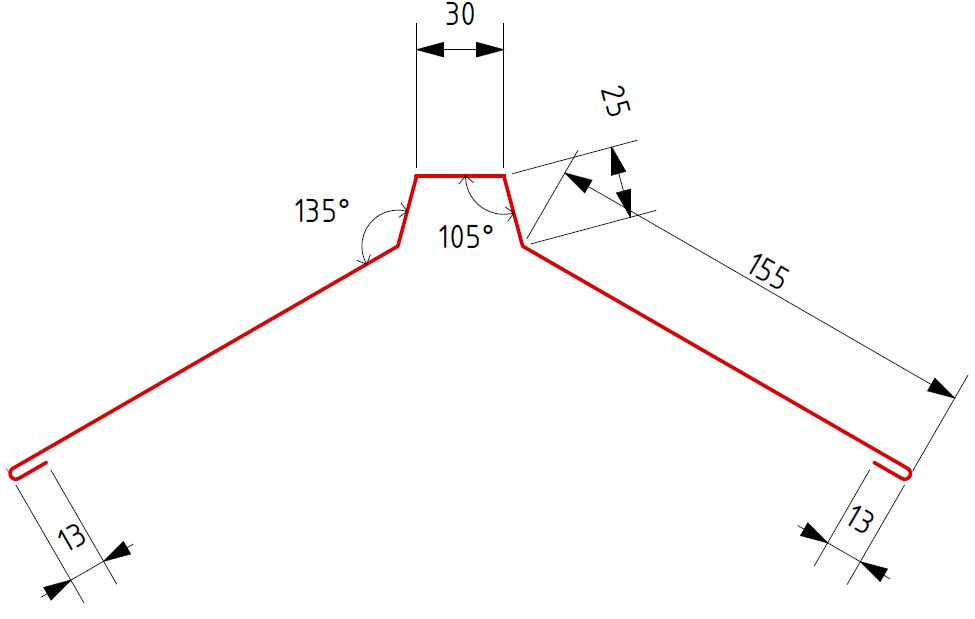 Коньковая планка 155х25х30х25х155-2000мм Pural (Matt) BT, Коньковая планка