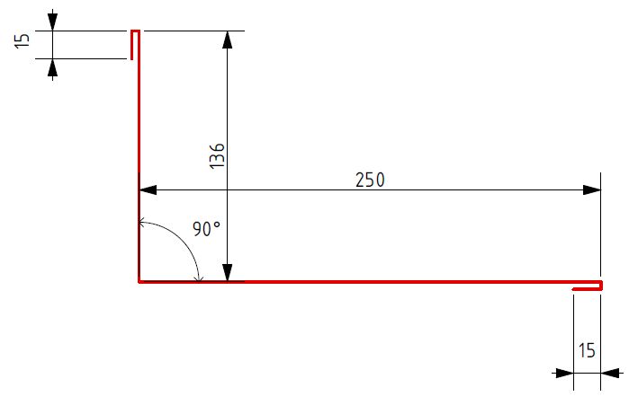 Планка примыкания 90° 136х250-2000мм Pural (Matt) BT, планка примыкания