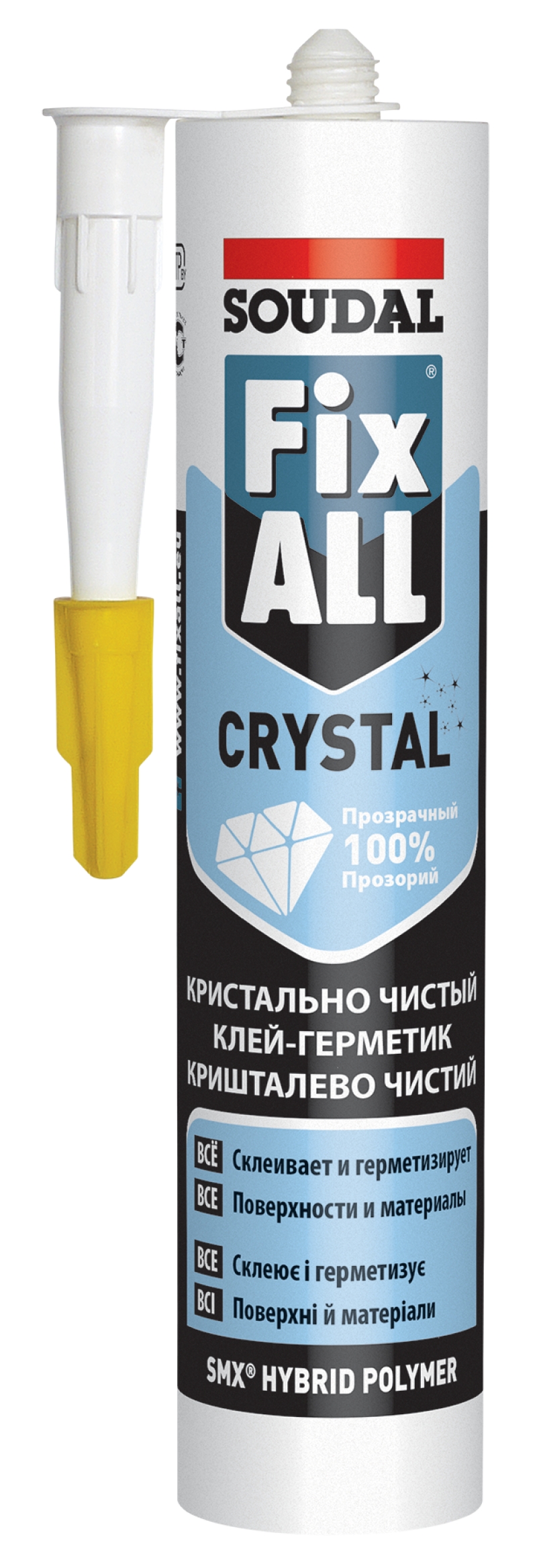 Клей-герметик Soudal Fix All Crystal прозрачный 290мл, Клей-герметик Soudal Fix All Crystal прозрачный 290мл
