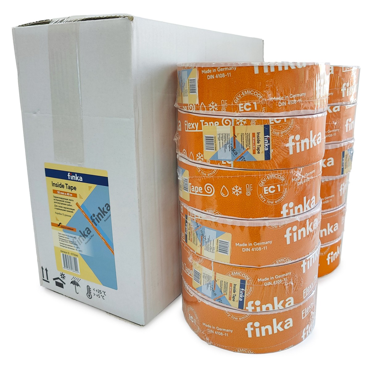 Коробка 12 шт - Скотч односторонний акриловый Finka Flexy Inside Tape 50мм x 40м, оранжевый