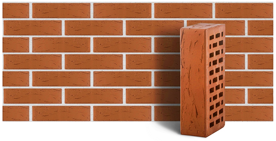 Кирпич ЛСР лицевой пустотелый красный 1NF рустик С0000068138, красный