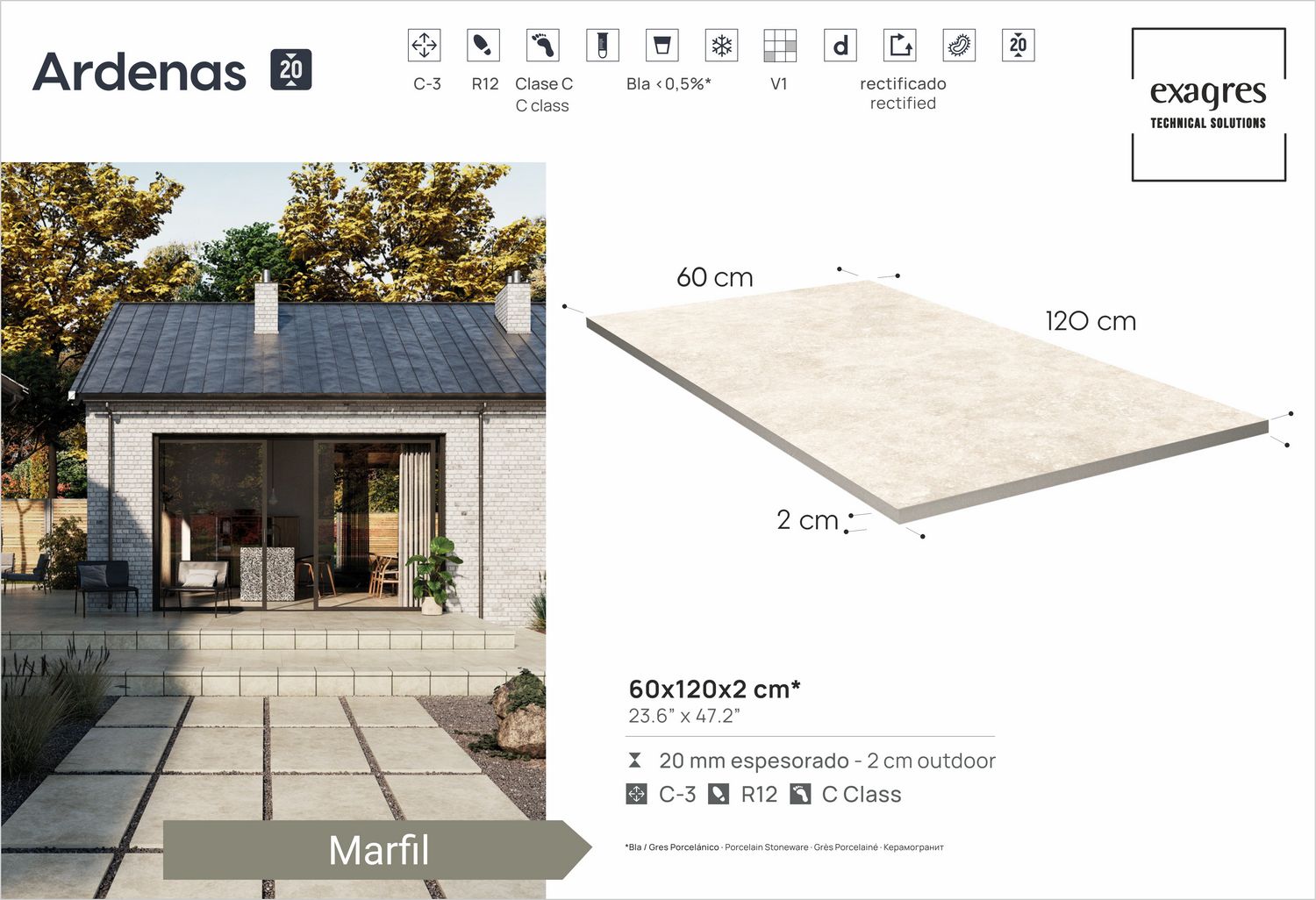 Керамогранит уличный Ardenas Marfil Base C3 600х1200х20мм 1шт/уп TERRASLAB купить в Санкт-Петербурге Керамогранит уличный Ardenas Marfil Base C3 600х1200х20мм 1шт/уп TERRASLAB