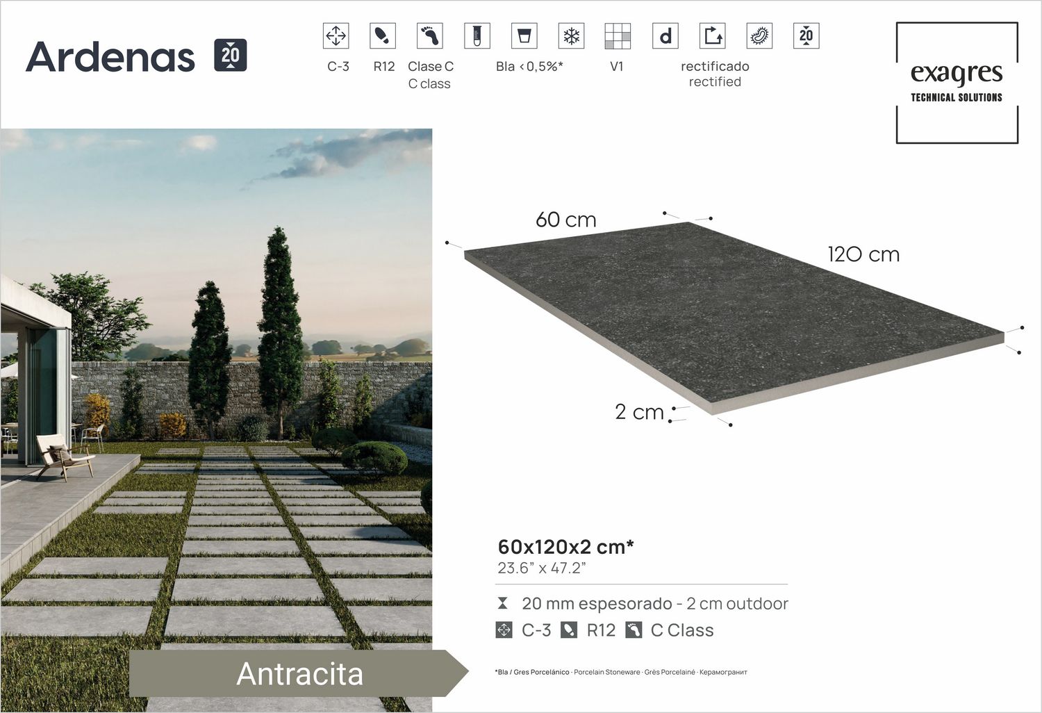 Керамогранит уличный Ardenas Antracita Base C3/R12 Antislip 600х1200х20мм 1шт/уп TERRASLAB купить в Санкт-Петербурге Керамогранит уличный Ardenas Antracita Base C3/R12 Antislip 600х1200х20мм 1шт/уп TERRASLAB