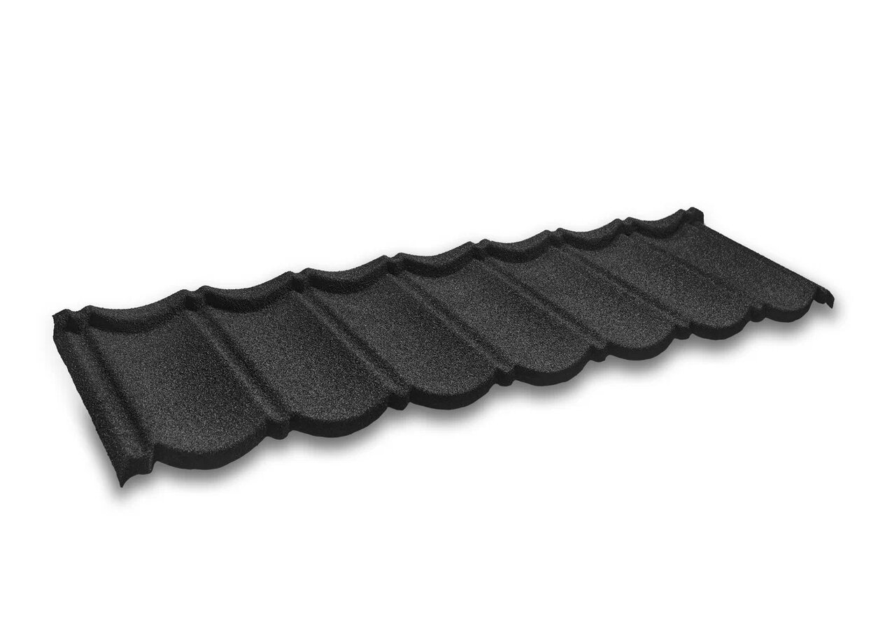 Черепица композитная 0.40мм 1340х420мм CM ROOF BOND BLACK (черный), чёрный