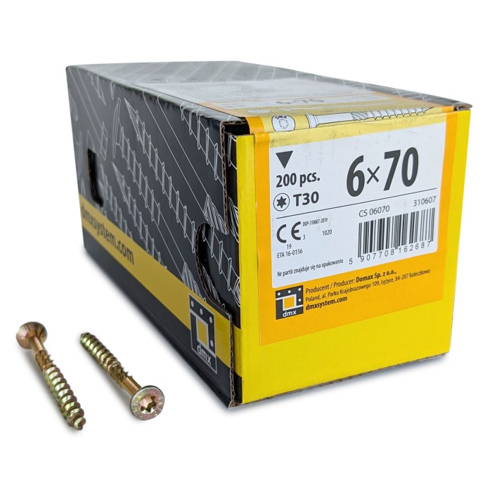 Упаковка шурупов конструкционных Domax CS TX30 6.0x70/40 Желтый цинк, потай 200шт/уп купить в Санкт-Петербурге Упаковка шурупов конструкционных Domax CS TX30 6.0x70/40 Желтый цинк, потай 200шт/уп