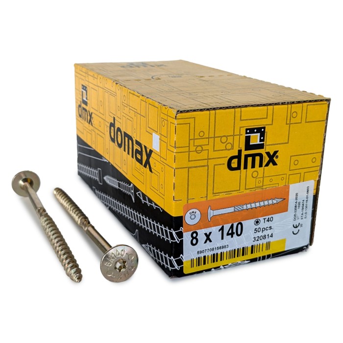Упаковка шурупов конструкционных Domax CT TX40 8.0x140/80 Желтый цинк, тарелка 50шт/уп купить в Санкт-Петербурге Упаковка шурупов конструкционных Domax CT TX40 8.0x140/80 Желтый цинк, тарелка 50шт/уп