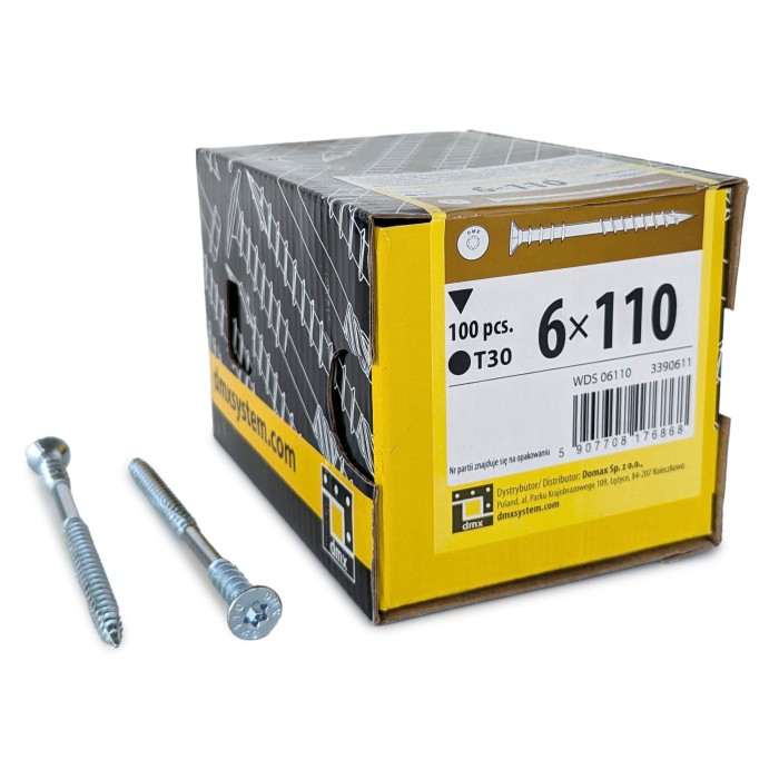 Упаковка шурупов юстировочных Domax WDS TX30 6.0x110/60 Голубой цинк, потай 100шт/уп купить в Санкт-Петербурге Упаковка шурупов юстировочных Domax WDS TX30 6.0x110/60 Голубой цинк, потай 100шт/уп