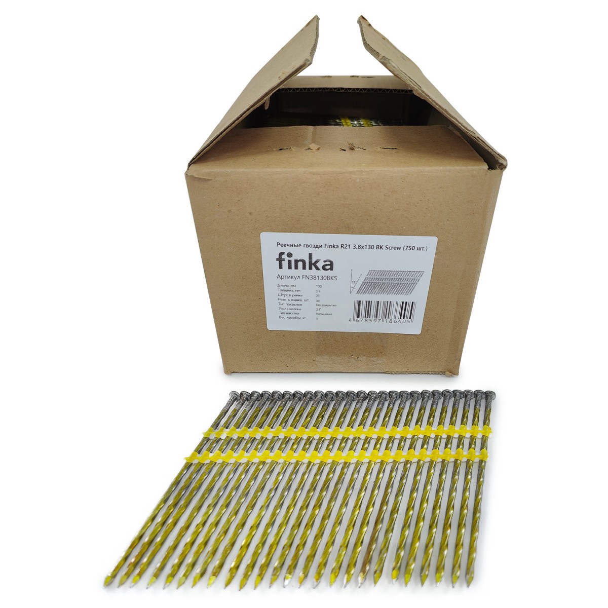 Упаковка реечных гвоздей FINKA R21 BK Screw 3.8х130 750шт/уп, серо-желтый купить в Санкт-Петербурге Упаковка реечных гвоздей FINKA R21 BK Screw 3.8х130 750шт/уп, серо-желтый