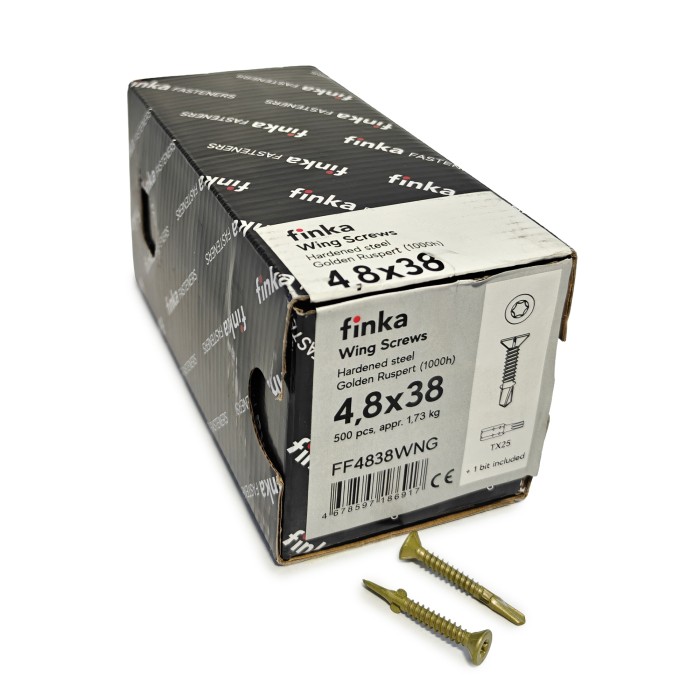 Упаковка шурупов флюгельных Finka Wing Screws 4.8x38TX25 Golden Ruspert 500шт/уп, Упаковка шурупов флюгельных Finka Wing Screws 4.8x38TX25 Golden Ruspert 500шт/уп
