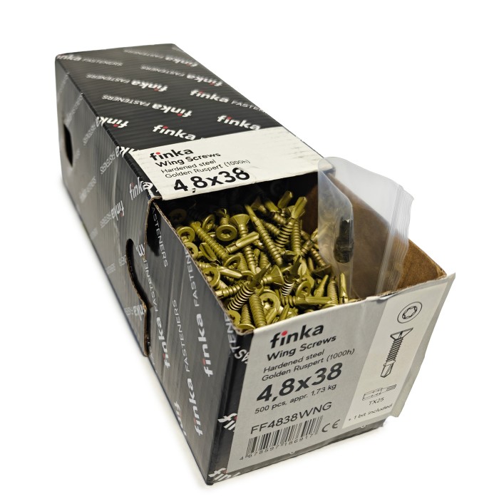 Упаковка шурупов флюгельных Finka Wing Screws 4.8x38TX25 Golden Ruspert 500шт/уп