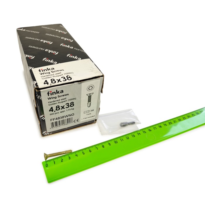 Упаковка шурупов флюгельных Finka Wing Screws 4.8x38TX25 Golden Ruspert 500шт/уп