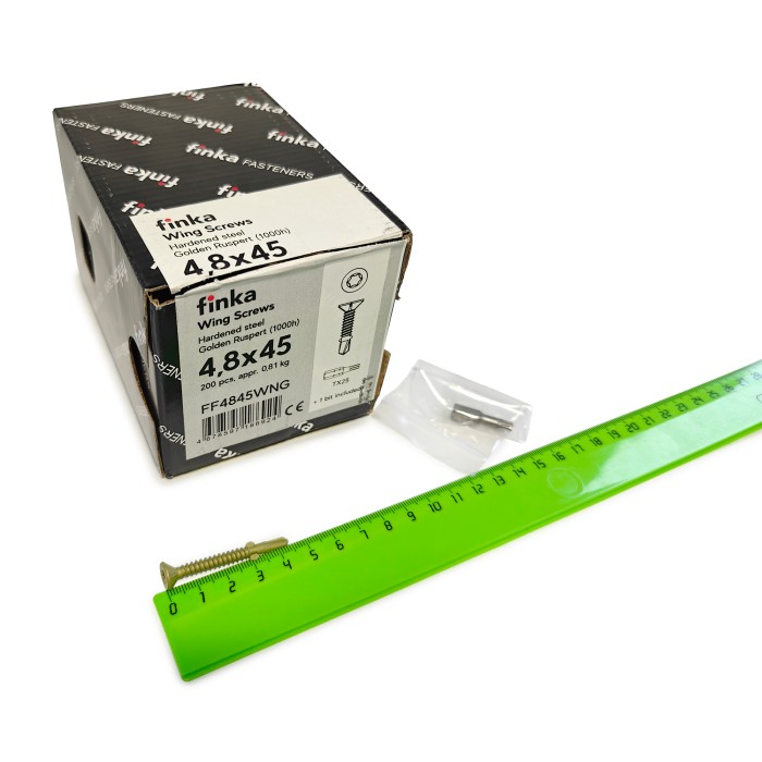Упаковка шурупов флюгельных Finka Wing Screws 4.8x45TX25 Golden Ruspert 200шт/уп купить в Москве Упаковка шурупов флюгельных Finka Wing Screws 4.8x45TX25 Golden Ruspert 200шт/уп