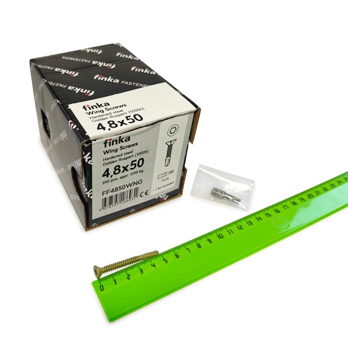Упаковка шурупов флюгельных Finka Wing Screws 4.8x50TX25 Golden Ruspert 200шт/уп купить в Москве Упаковка шурупов флюгельных Finka Wing Screws 4.8x50TX25 Golden Ruspert 200шт/уп