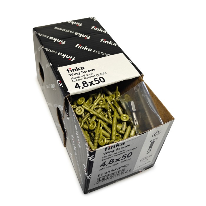 Упаковка шурупов флюгельных Finka Wing Screws 4.8x50TX25 Golden Ruspert 200шт/уп купить в Москве Упаковка шурупов флюгельных Finka Wing Screws 4.8x50TX25 Golden Ruspert 200шт/уп