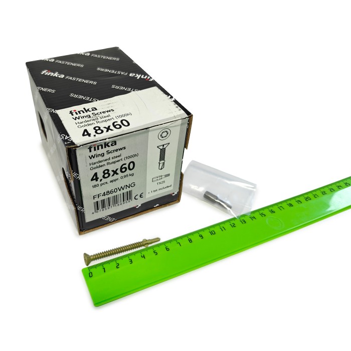 Упаковка шурупов флюгельных Finka Wing Screws 4.8x60TX25 Golden Ruspert 180шт/уп