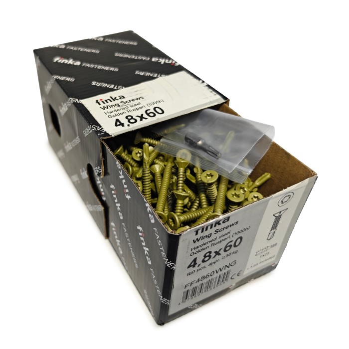 Упаковка шурупов флюгельных Finka Wing Screws 4.8x60TX25 Golden Ruspert 180шт/уп