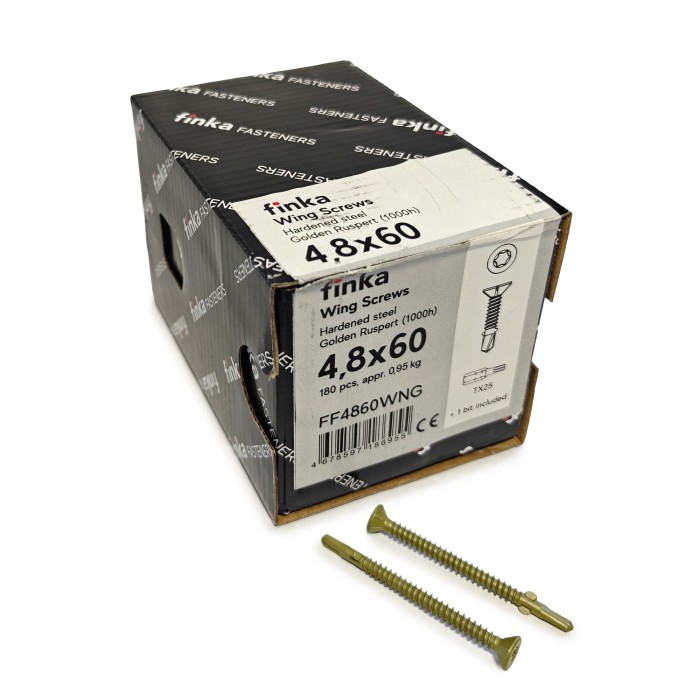 Упаковка шурупов флюгельных Finka Wing Screws 4.8x60TX25 Golden Ruspert 180шт/уп, Упаковка шурупов флюгельных Finka Wing Screws 4.8x60TX25 Golden Ruspert 180шт/уп