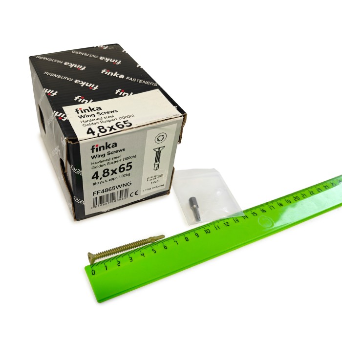 Упаковка шурупов флюгельных Finka Wing Screws 4.8x65TX25 Golden Ruspert 180шт/уп