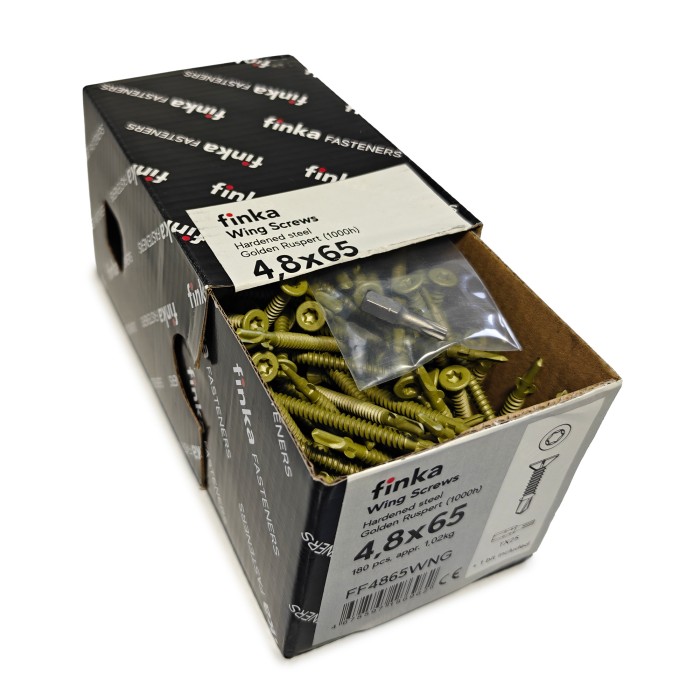 Упаковка шурупов флюгельных Finka Wing Screws 4.8x65TX25 Golden Ruspert 180шт/уп