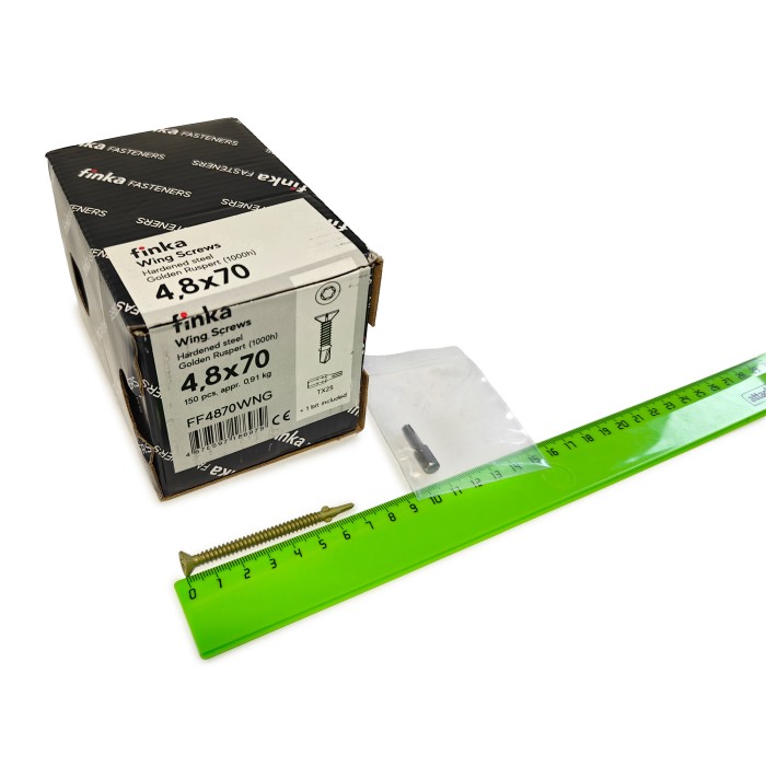 Упаковка шурупов флюгельных Finka Wing Screws 4.8x70TX25 Golden Ruspert 150шт/уп