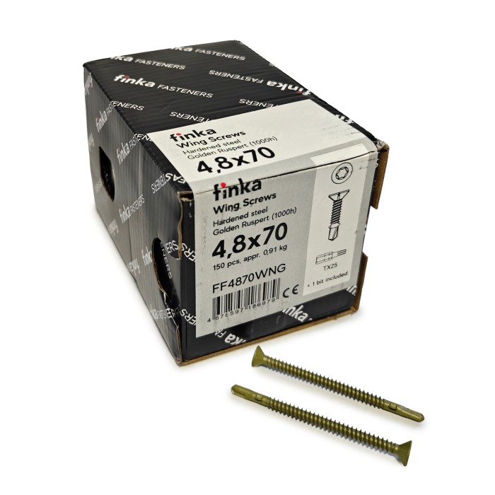 Упаковка шурупов флюгельных Finka Wing Screws 4.8x70TX25 Golden Ruspert 150шт/уп, Упаковка шурупов флюгельных Finka Wing Screws 4.8x70TX25 Golden Ruspert 150шт/уп