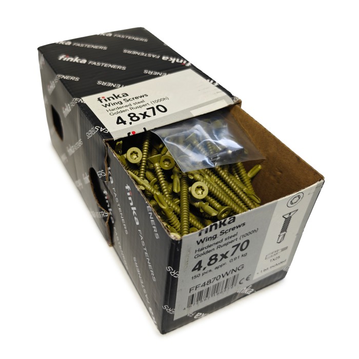 Упаковка шурупов флюгельных Finka Wing Screws 4.8x70TX25 Golden Ruspert 150шт/уп