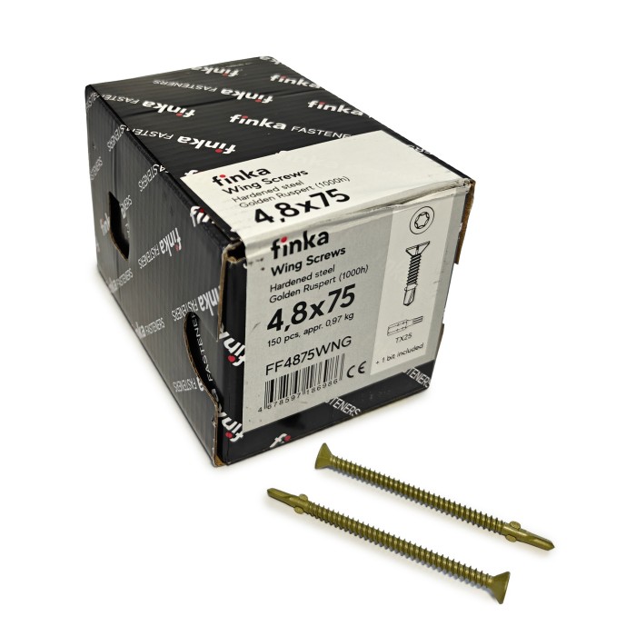 Упаковка шурупов флюгельных Finka Wing Screws 4.8x75TX25 Golden Ruspert 150шт/уп, Упаковка шурупов флюгельных Finka Wing Screws 4.8x75TX25 Golden Ruspert 150шт/уп