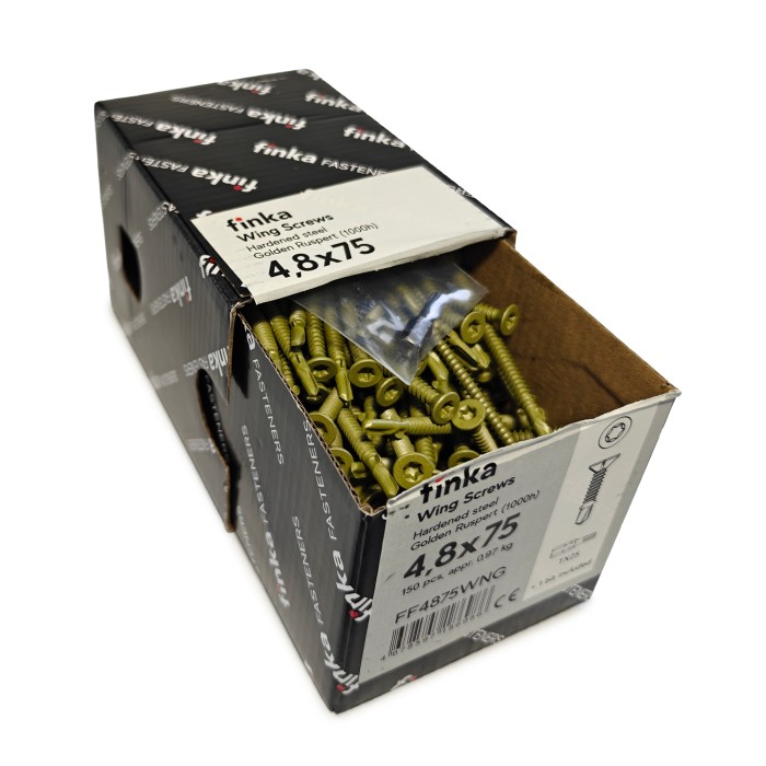 Упаковка шурупов флюгельных Finka Wing Screws 4.8x75TX25 Golden Ruspert 150шт/уп