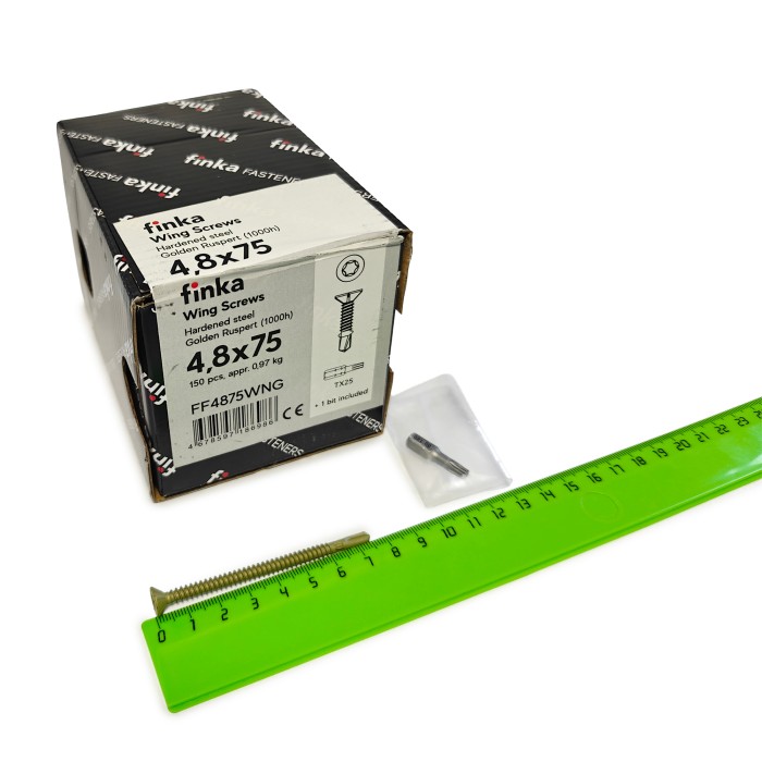 Упаковка шурупов флюгельных Finka Wing Screws 4.8x75TX25 Golden Ruspert 150шт/уп